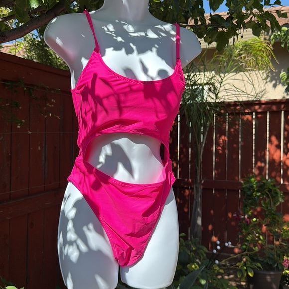 Hot Pink Cut Out One Piece Bathing Suit - Picture 2 of 6